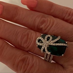 EMMA SKYE DSMK RING STERLING SILVER 925 RIBBON BOW GREEN FACETED CZ SIZE 8